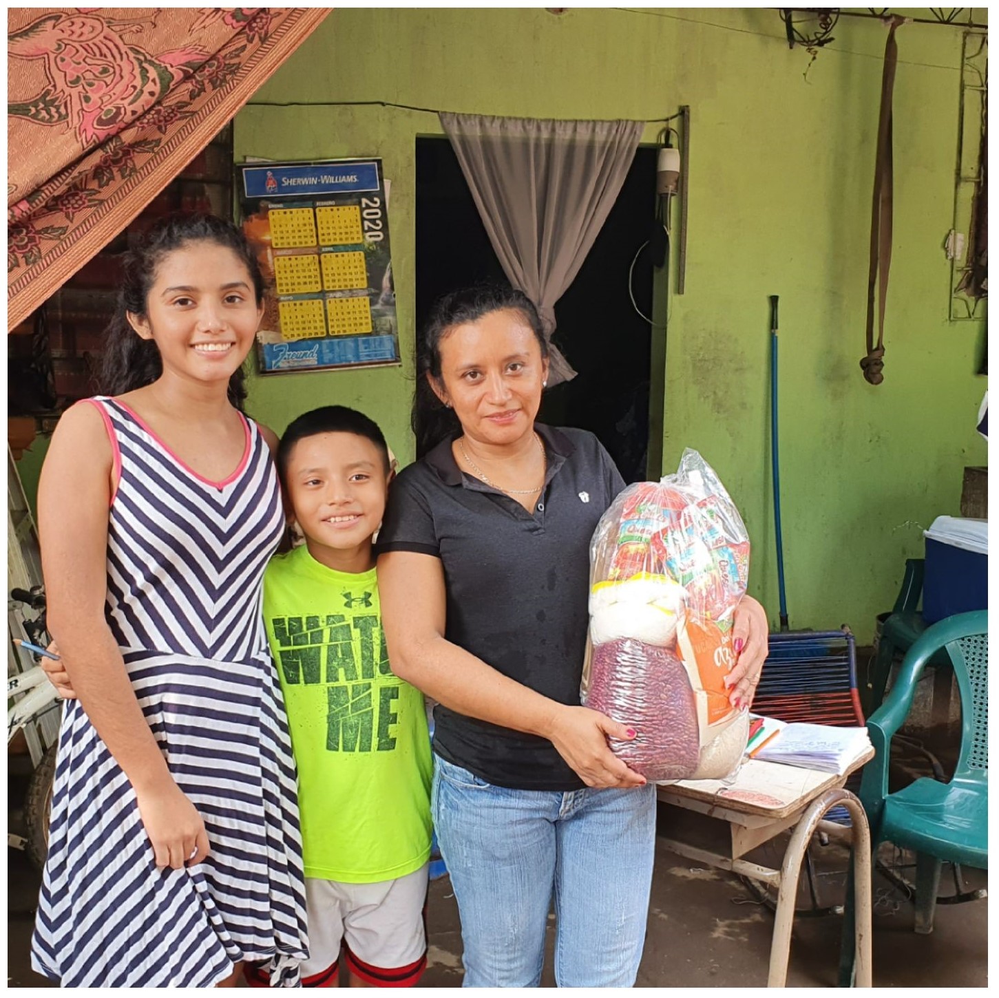 Family with donated food