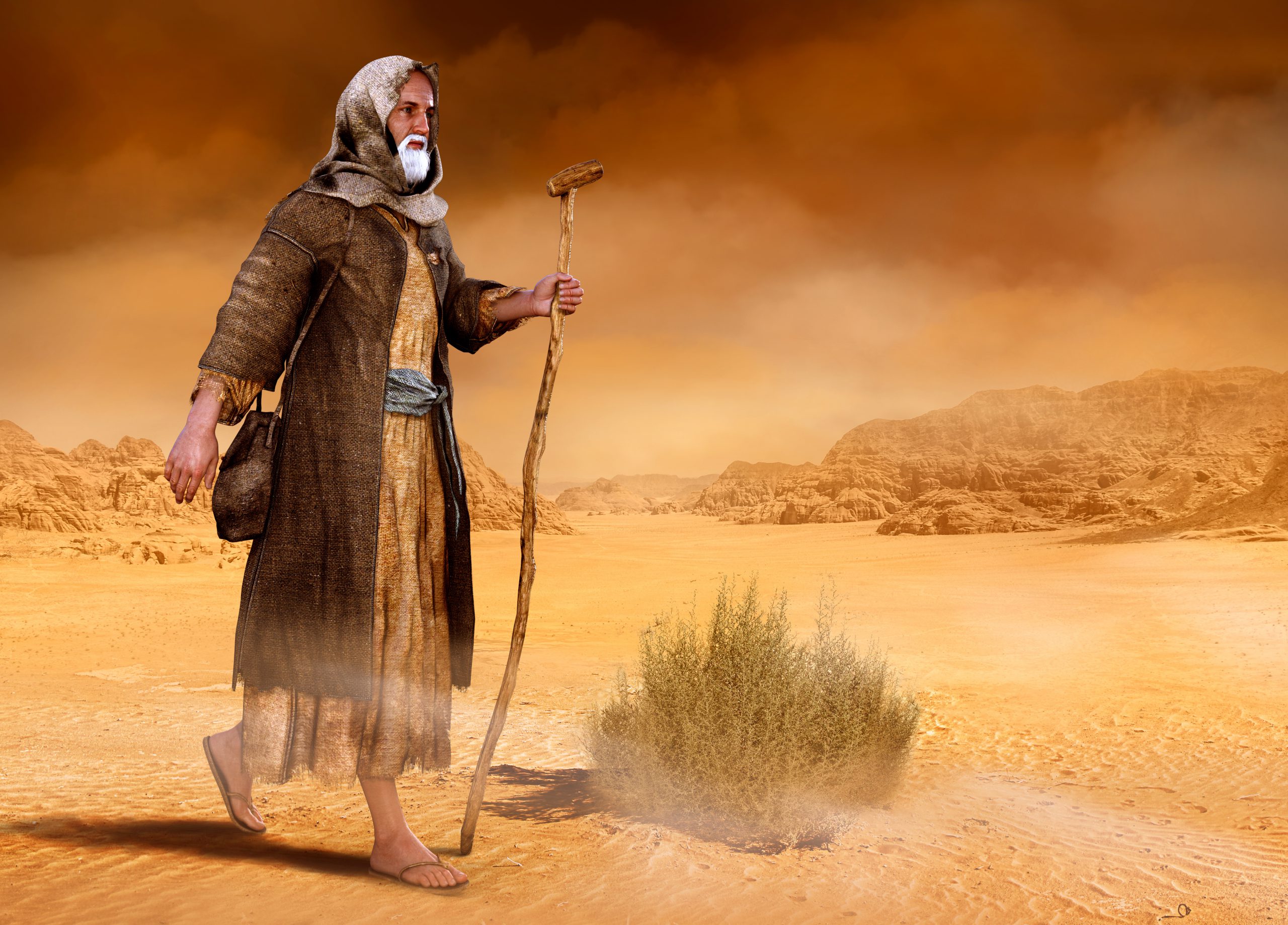 Moses walks through Sinai desert Exodus