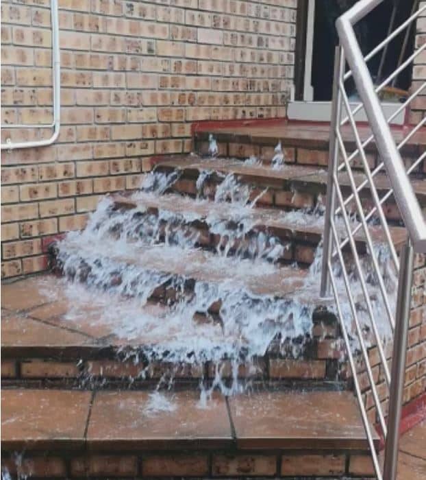 Water running down steps